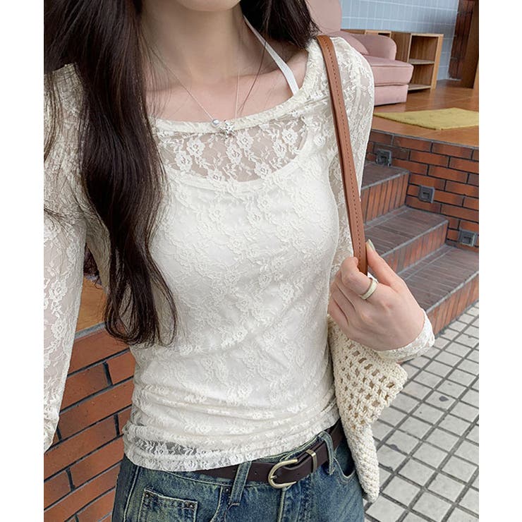 ホワイト | フラワーレースシアートップス トップス フラワー | kirakiraShop 