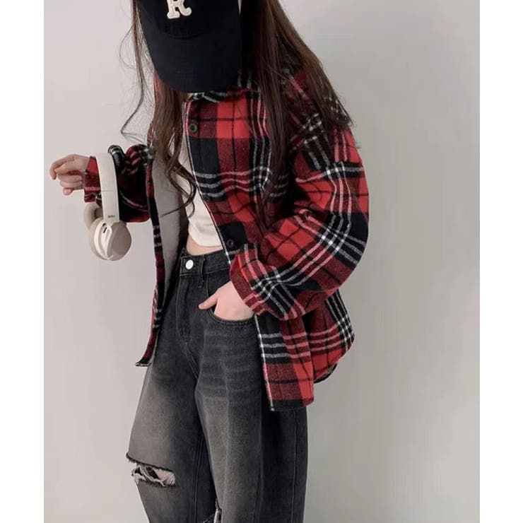 裏起毛チェックオーバーサイズシャツ ユニセックス トップス | kirakiraShop  | 詳細画像21 