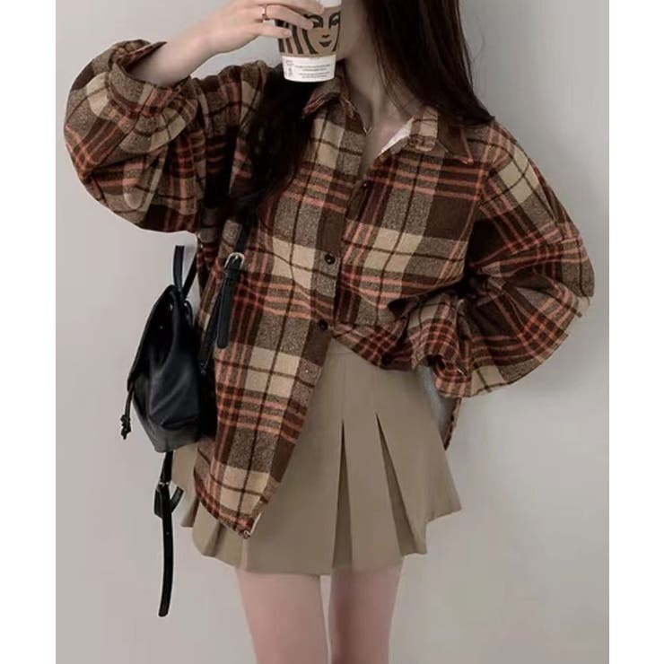 裏起毛チェックオーバーサイズシャツ ユニセックス トップス | kirakiraShop  | 詳細画像4 
