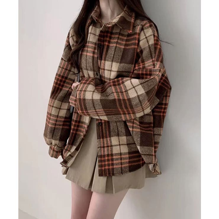 裏起毛チェックオーバーサイズシャツ ユニセックス トップス | kirakiraShop  | 詳細画像5 