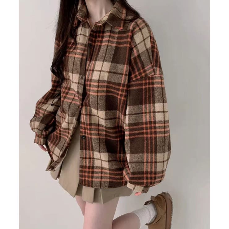 裏起毛チェックオーバーサイズシャツ ユニセックス トップス | kirakiraShop  | 詳細画像6 