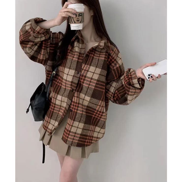 裏起毛チェックオーバーサイズシャツ ユニセックス トップス | kirakiraShop  | 詳細画像8 