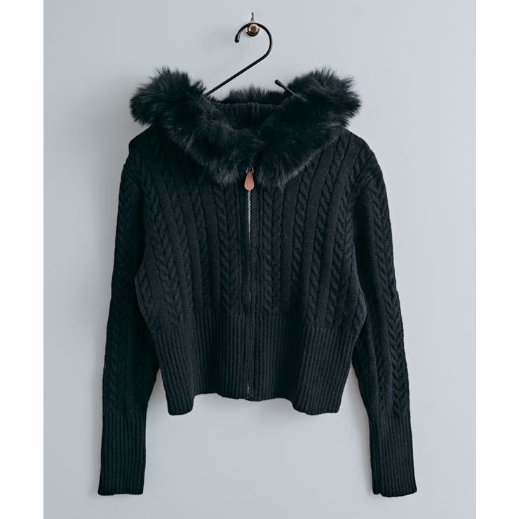 エコファーフードケーブルニットジップカーディガン トップス ケーブルニット | kirakiraShop  | 詳細画像15 