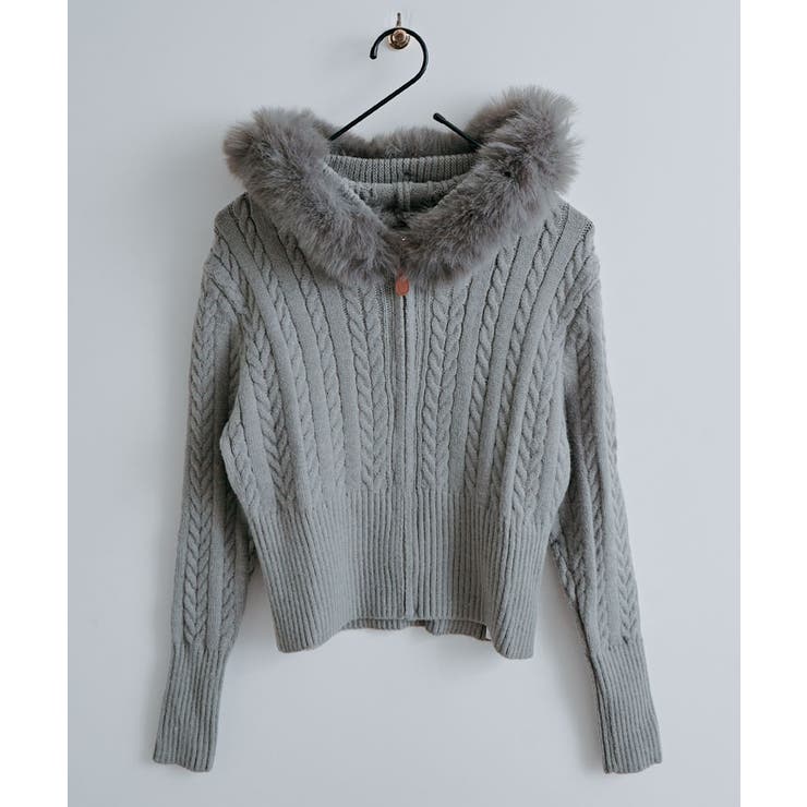 エコファーフードケーブルニットジップカーディガン トップス ケーブルニット | kirakiraShop  | 詳細画像16 