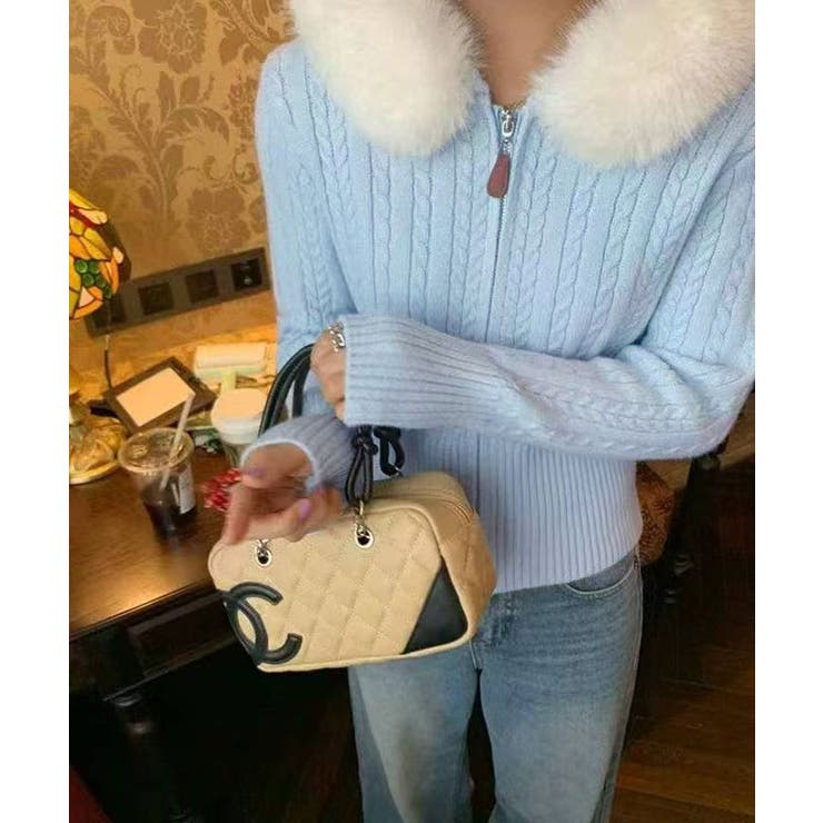 エコファーフードケーブルニットジップカーディガン トップス ケーブルニット | kirakiraShop  | 詳細画像12 