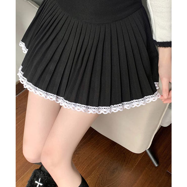 レースパイピングミニプリーツスカート ボトムス ミニスカート | kirakiraShop  | 詳細画像2