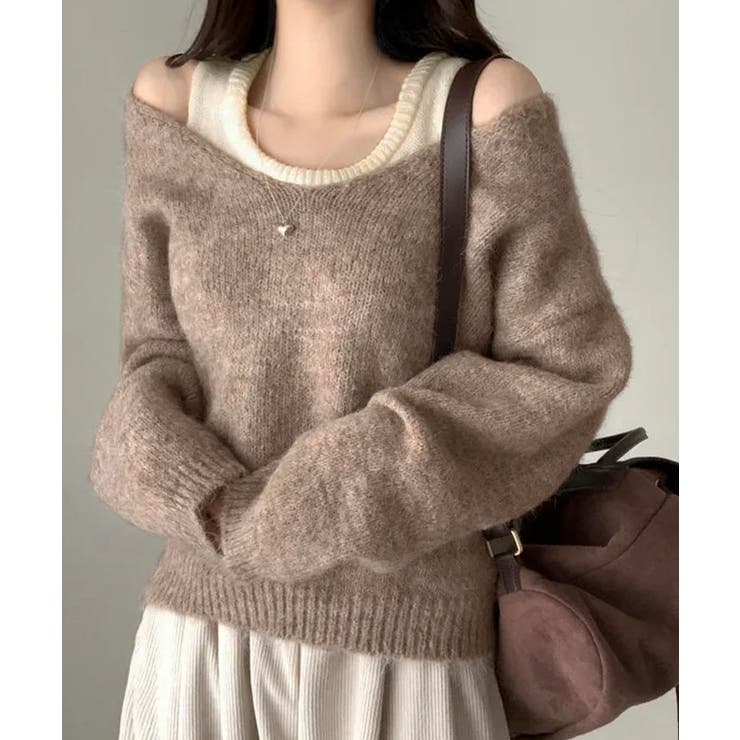 ニットインナーキャミ付きニットプルオーバー2点セット トップス アンサンブル | kirakiraShop  | 詳細画像14 