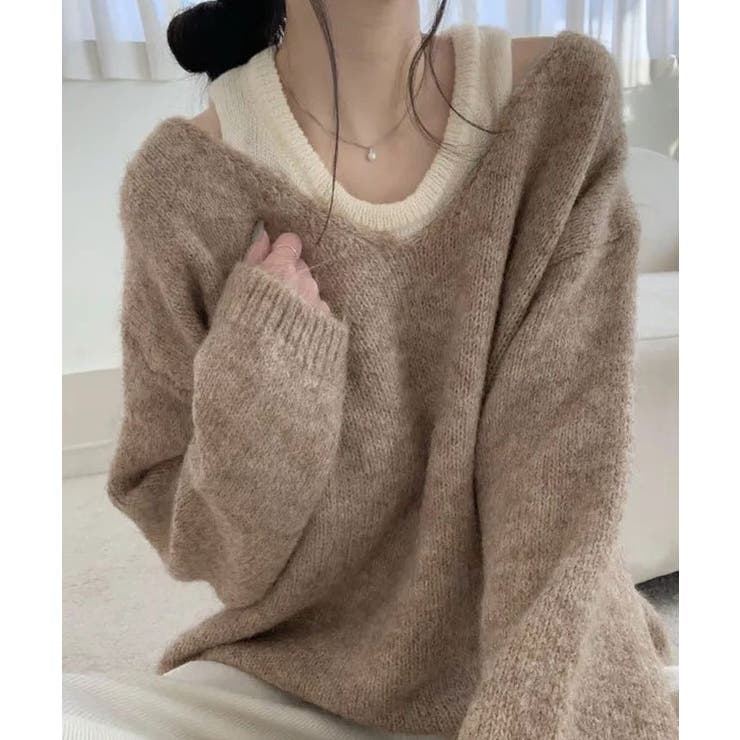 ニットインナーキャミ付きニットプルオーバー2点セット トップス アンサンブル | kirakiraShop  | 詳細画像15 