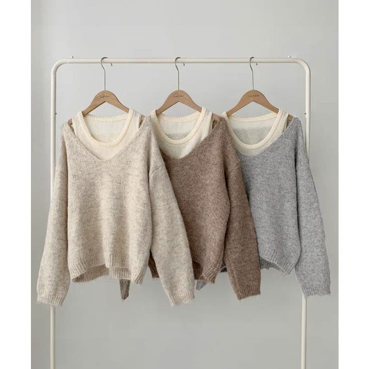 ニットインナーキャミ付きニットプルオーバー2点セット トップス アンサンブル | kirakiraShop  | 詳細画像32 