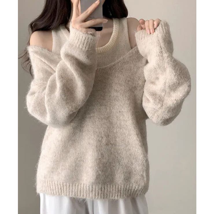 ニットインナーキャミ付きニットプルオーバー2点セット トップス アンサンブル | kirakiraShop  | 詳細画像6 