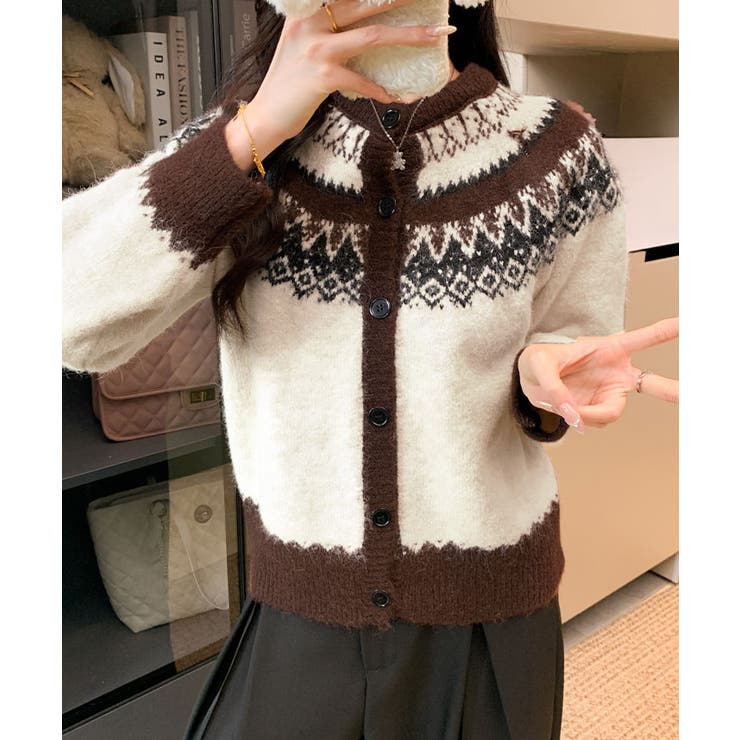 ノルディック柄シャギーカーディガン トップス カーディガン | kirakiraShop  | 詳細画像3 