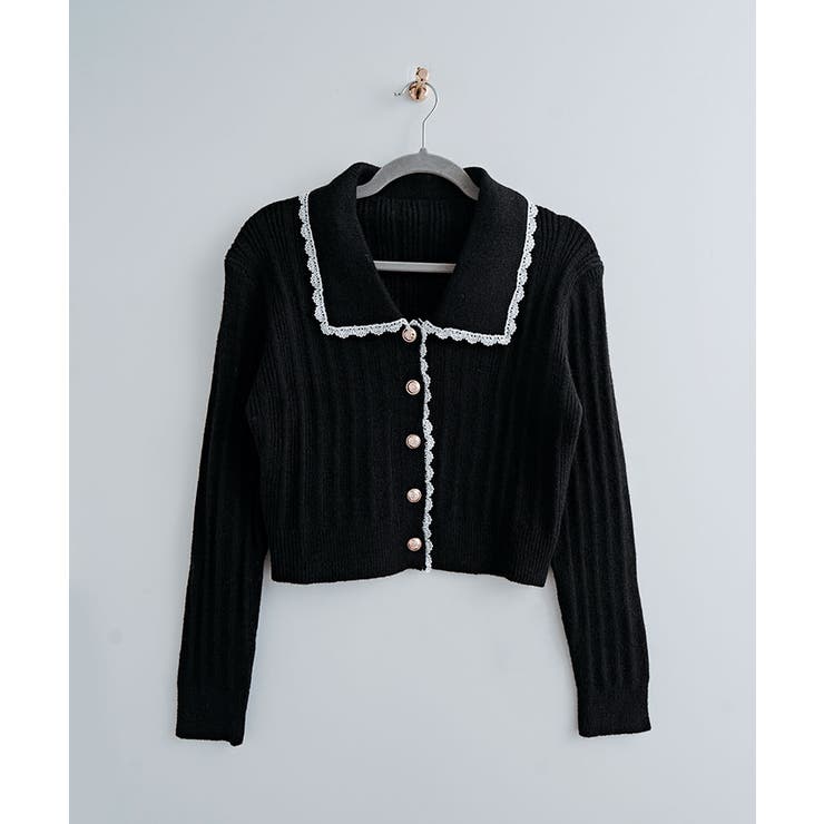 ビッグカラーレースリブトップス トップス カーディガン | kirakiraShop  | 詳細画像6 