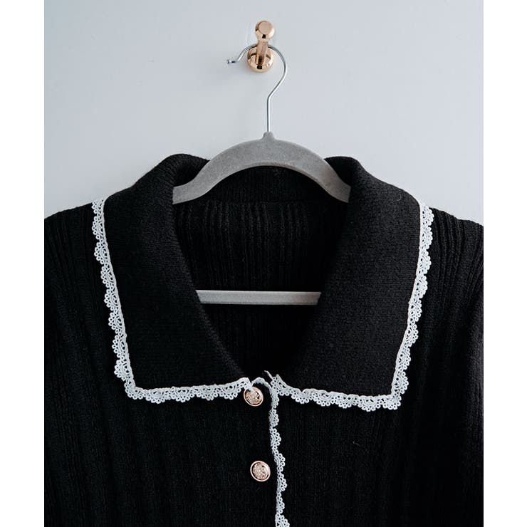 ビッグカラーレースリブトップス トップス カーディガン | kirakiraShop  | 詳細画像7 