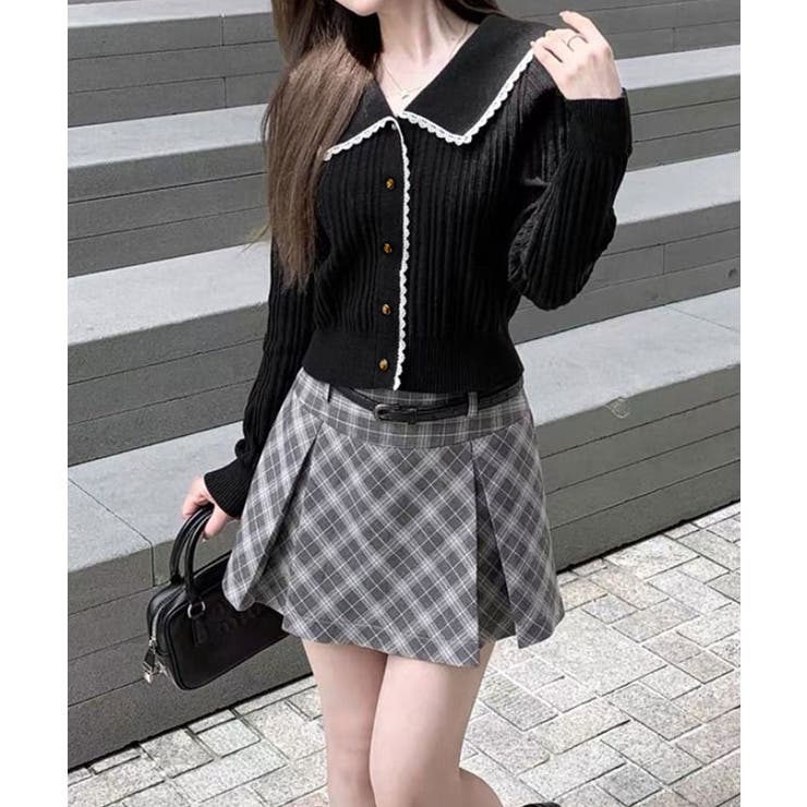 ビッグカラーレースリブトップス トップス カーディガン | kirakiraShop  | 詳細画像2 