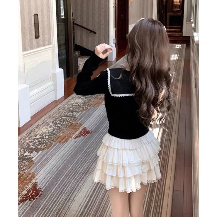 ビッグカラーレースリブトップス トップス カーディガン | kirakiraShop  | 詳細画像3 