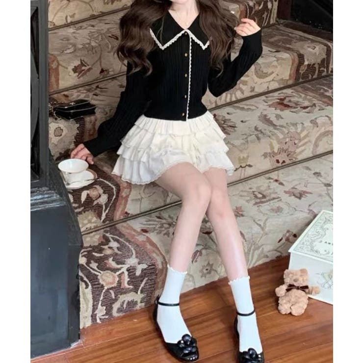 ビッグカラーレースリブトップス トップス カーディガン | kirakiraShop  | 詳細画像4 