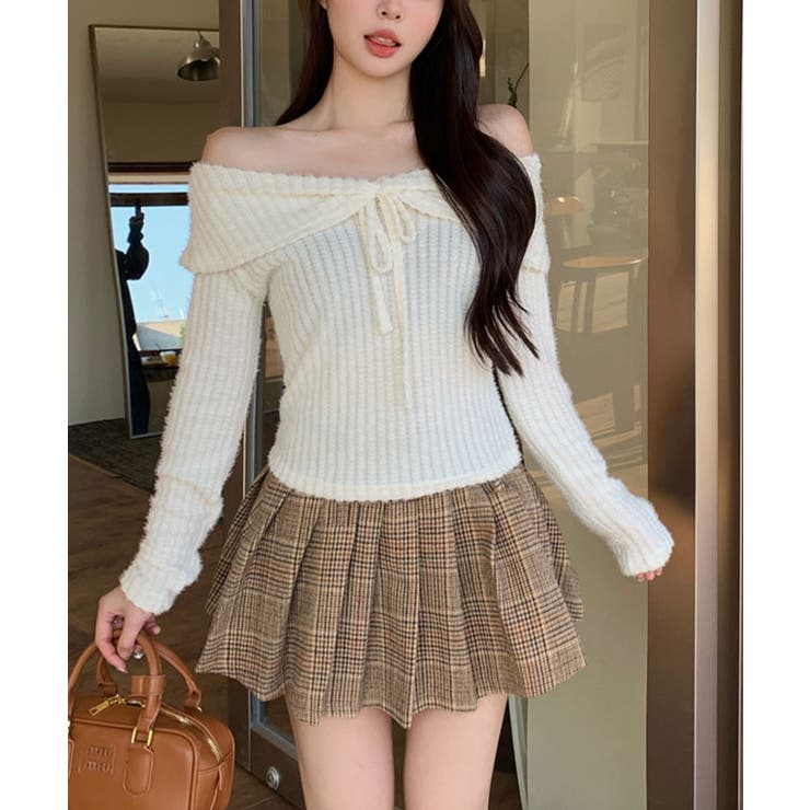 オフショルダーリボンデザインニット トップス ニット | kirakiraShop  | 詳細画像2 