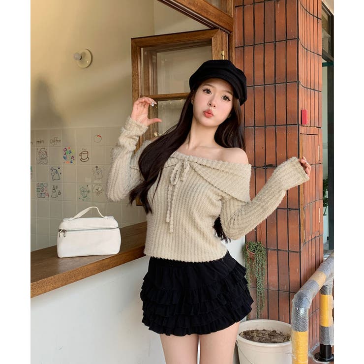 オフショルダーリボンデザインニット トップス ニット | kirakiraShop  | 詳細画像11 