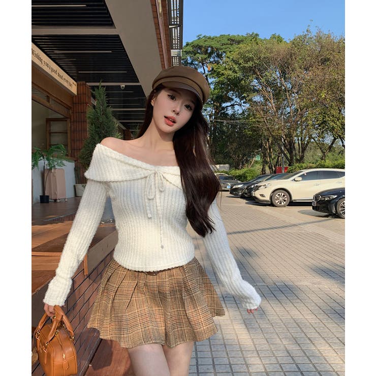 オフショルダーリボンデザインニット トップス ニット | kirakiraShop  | 詳細画像4 