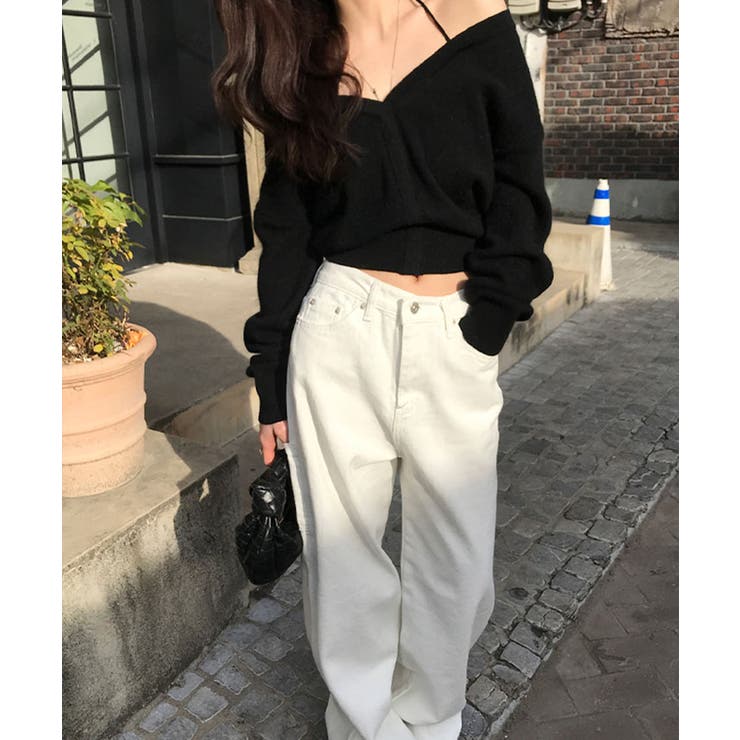 オフショルダー深Vネッククロップドニット トップス ニット | kirakiraShop  | 詳細画像3 