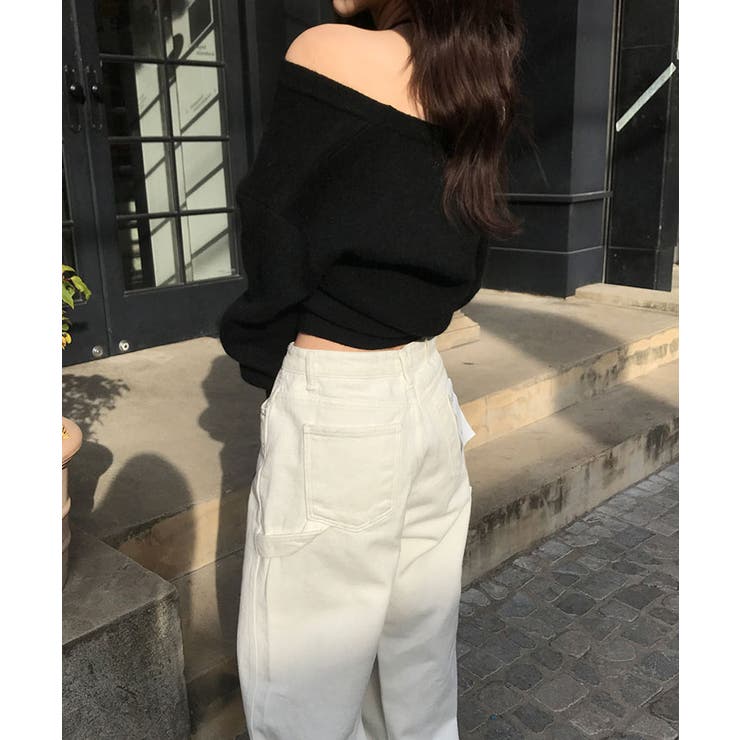 オフショルダー深Vネッククロップドニット トップス ニット | kirakiraShop  | 詳細画像5 