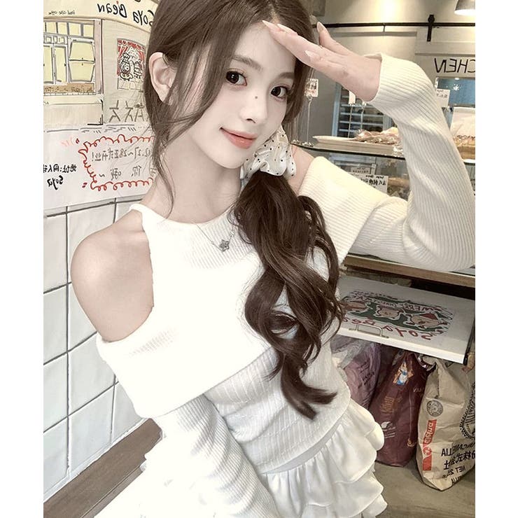 オフショルダーリブドッキングニットトップス トップス ニット | kirakiraShop  | 詳細画像2 