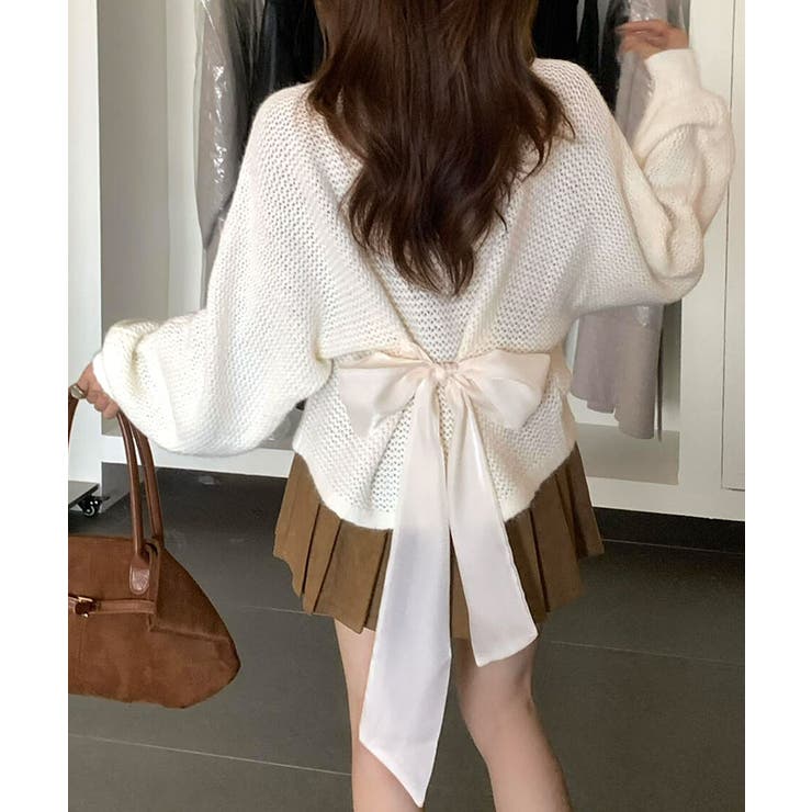 オフホワイト | バックリボンデザインシャギーニット トップス ニット | kirakiraShop 
