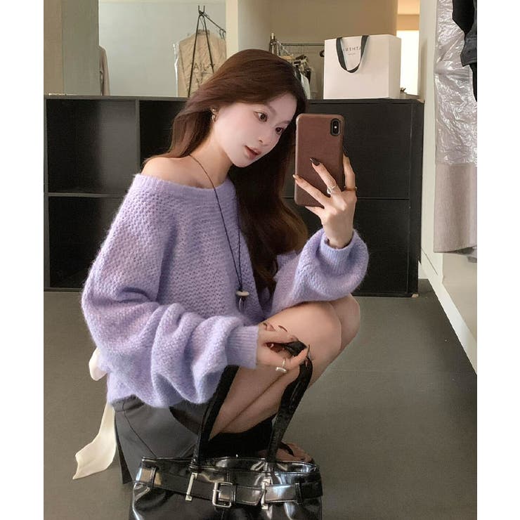 バックリボンデザインシャギーニット トップス ニット | kirakiraShop  | 詳細画像12 