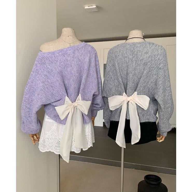 バックリボンデザインシャギーニット トップス ニット | kirakiraShop  | 詳細画像14 