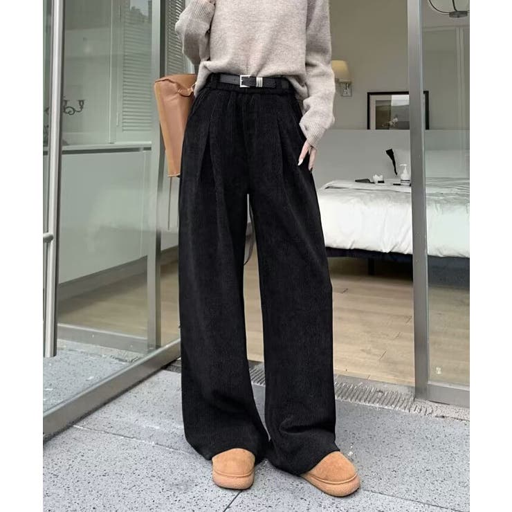 ブラック | リラックスシルエットコーデュロイワイドパンツ パンツ ワイド | kirakiraShop 