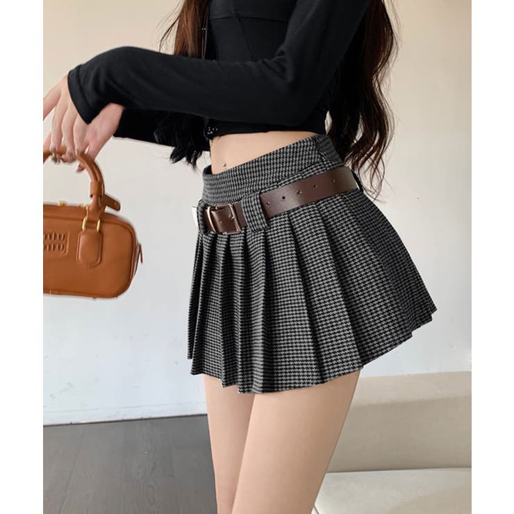ベルト付きチェックプリーツミニスカート スカート ミニスカート | kirakiraShop  | 詳細画像3 