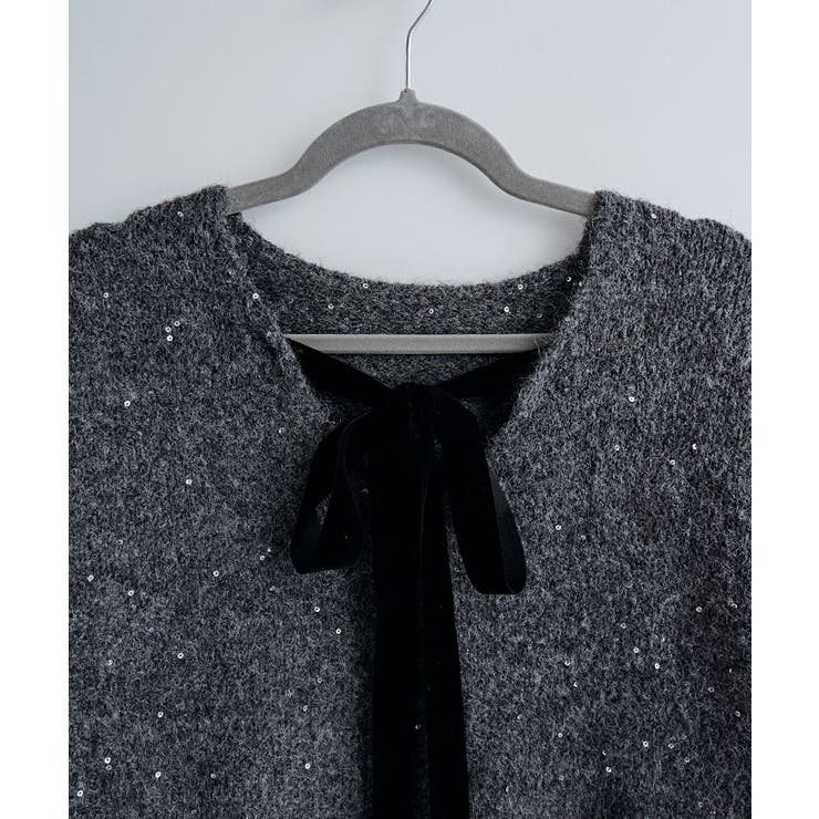 ベロアリボン付きスパンコールニットプルオーバー トップス ニット | kirakiraShop  | 詳細画像17 