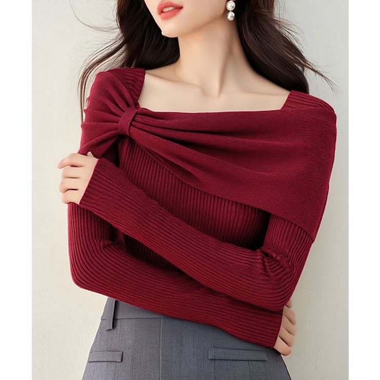 レッド | リボンリブニットトップス トップス ニット | kirakiraShop 