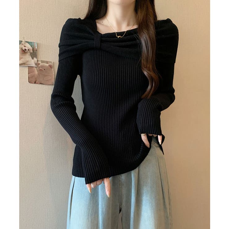 リボンリブニットトップス トップス ニット | kirakiraShop  | 詳細画像2 