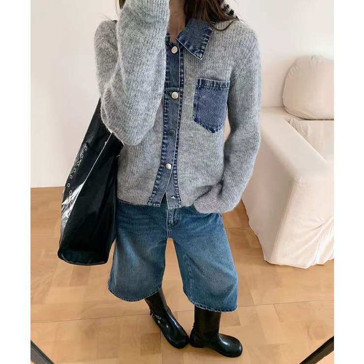 デニムドッキングカーディガン トップス ニット | kirakiraShop  | 詳細画像4 