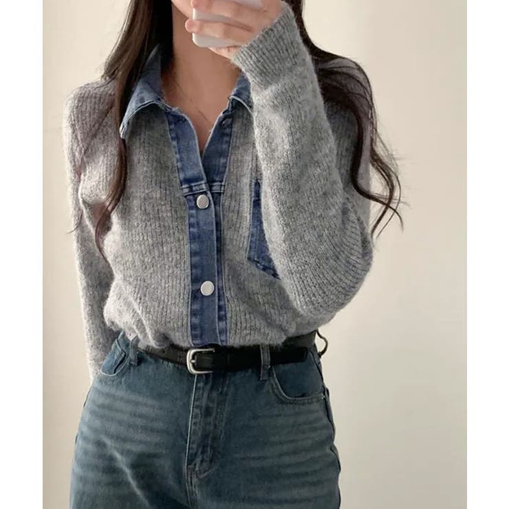 デニムドッキングカーディガン トップス ニット | kirakiraShop  | 詳細画像8 