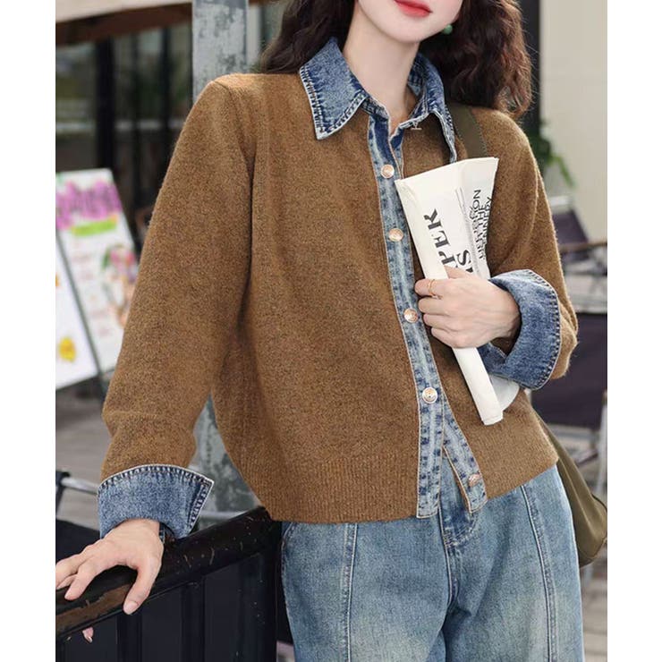 キャメル | デニムドッキングカーディガン トップス ニット | kirakiraShop 