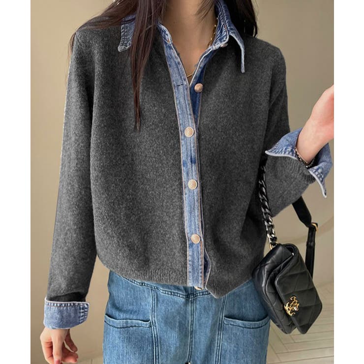 デニムドッキングカーディガン トップス ニット | kirakiraShop  | 詳細画像6 