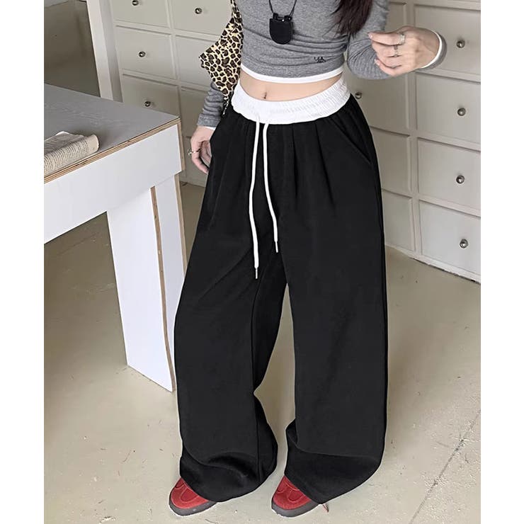 配色ウエスト ワイドイージーパンツ ボトムス | kirakiraShop  | 詳細画像7 