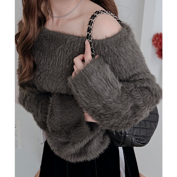 シャギーオフショルダーリボンニットトップス トップス ニット | kirakiraShop  | 詳細画像19 