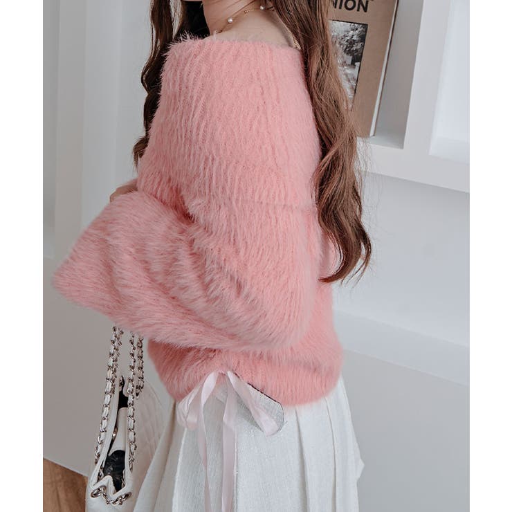 シャギーオフショルダーリボンニットトップス トップス ニット | kirakiraShop  | 詳細画像30 