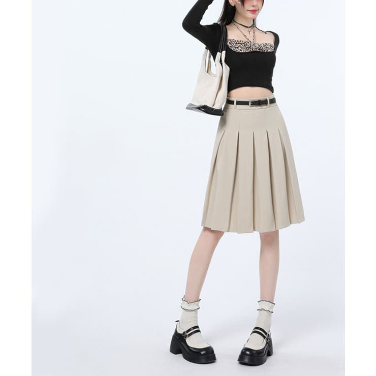 ベルト付きプリーツフレアミディスカート スカート プリーツスカート | kirakiraShop  | 詳細画像12 