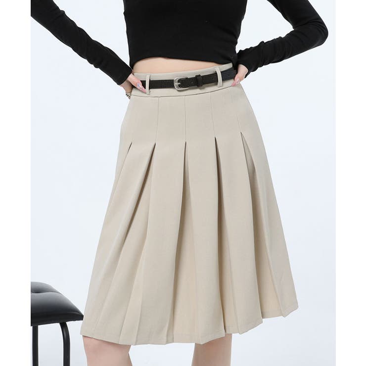 ベルト付きプリーツフレアミディスカート スカート プリーツスカート | kirakiraShop  | 詳細画像13 