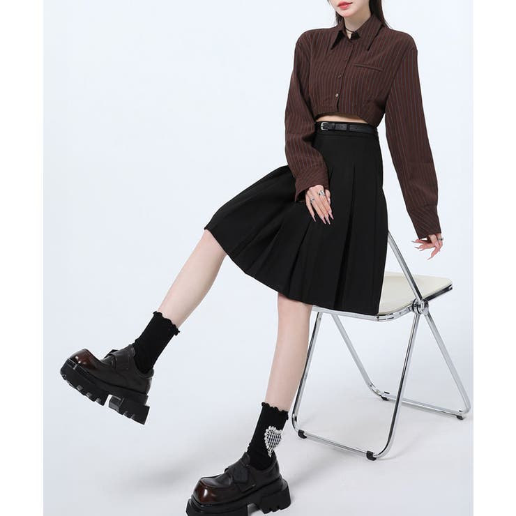 ベルト付きプリーツフレアミディスカート スカート プリーツスカート | kirakiraShop  | 詳細画像9 