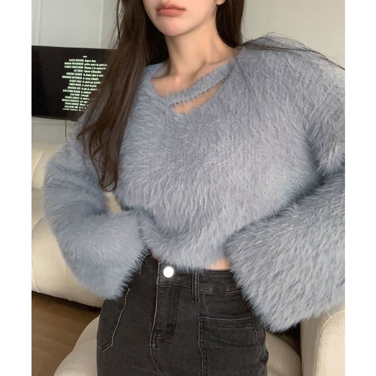 シャギーVネッククロップドニットトップス トップス ニット | kirakiraShop  | 詳細画像16 