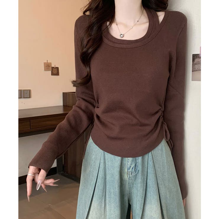 ブラウン | レイヤードサイドドローニットトップス トップス ニット | kirakiraShop 