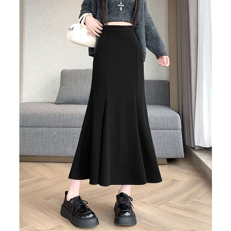 ブラック | メルトン風フレアロングスカート ボトムス スカート | kirakiraShop 