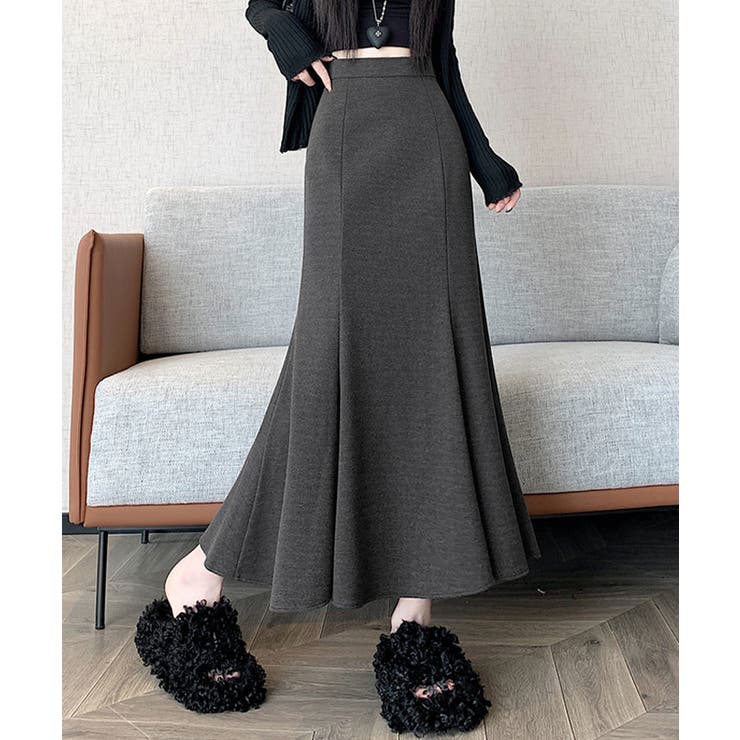チャコール | メルトン風フレアロングスカート ボトムス スカート | kirakiraShop 