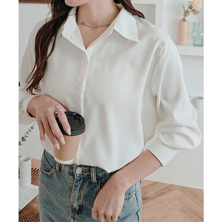 ホワイト | ソフトタッチベーシックシャツ トップス ブラウス | kirakiraShop 