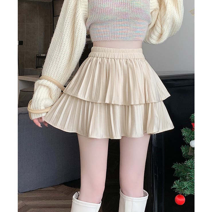 オフホワイト | スエード フリルプリーツミニスカート スカート | kirakiraShop 